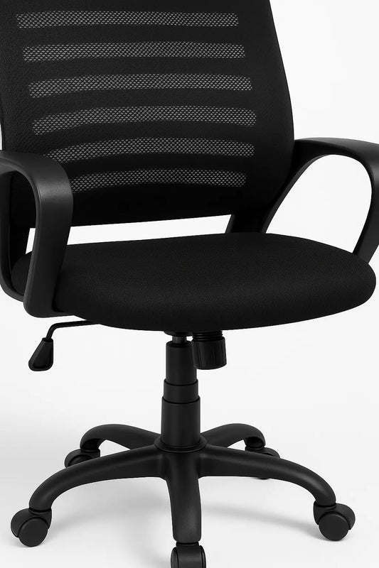 Ergonomic Mesh Office Chair – Black with Fixed Armrests & 45° Incline ErgoEdge