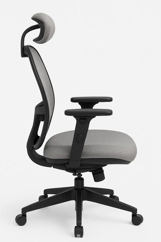 Premium Ergonomic Office Chair with 3D Headrest & Lumbar Support - Grey ErgoEdge
