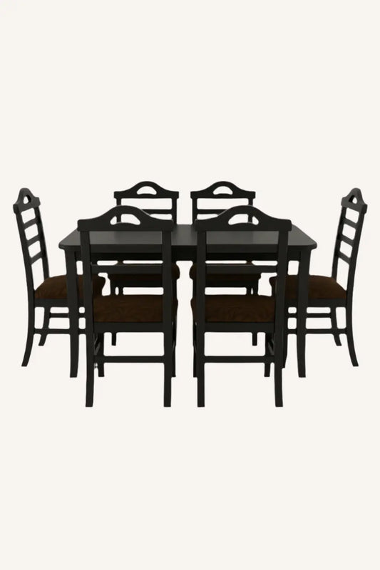 6-Seater Wooden Dining Table Set - Dark Brown ErgoEdge