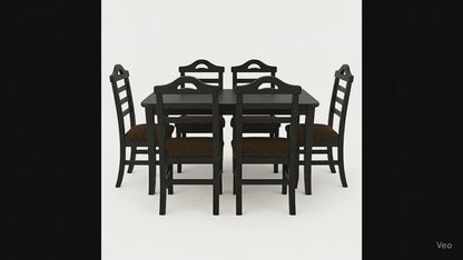 6-Seater Wooden Dining Table Set - Dark Brown
